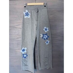 Driftwood French Terry Gathered Pant Sweat‎ Wide Leg Embroidered Floral Small